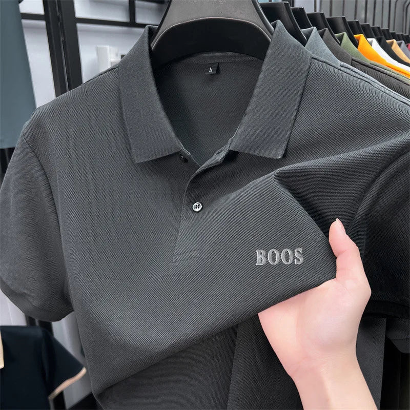 Cotton100% Men's Summer High Quality Short Sleeves Polo Shirt Lapel Button Letter Printing T-Shirt Business Leisure Men Clothing