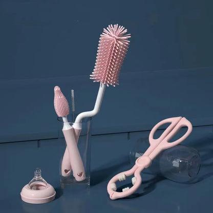 Cepillo de silicona para limpiar biberones, chupete, pajita, cepillo pequeño, 360 grados, para lavar vasos de vidrio, juego de herramientas de limpieza de cocina
