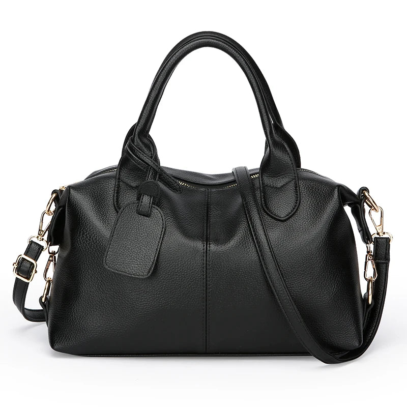 Genuine Brand Soft Leather Shoulder Bag For Women Casual Tote Bag Female Solid Color Purse Simple Design Handbag Commuting Sac
