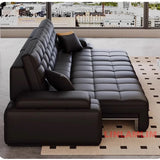 MINGDIBAO Modern Genuine Leather Sectional Sofa Bed – Convertible Couch with Tufted Backrest and Armrest,Functional Sleeper Sofa