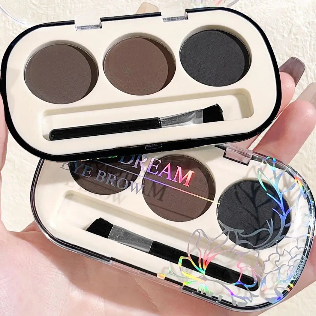 Paleta de pó de sobrancelha de 3 cores com escova de sobrancelha, pó de sobrancelha de renderização de cor natural à prova d'água e à prova de suor de longa duração