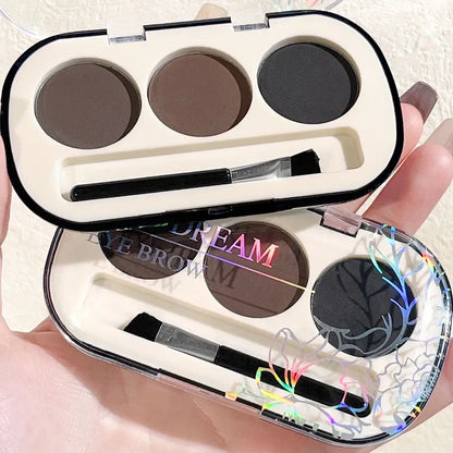 Paleta de pó de sobrancelha de 3 cores com escova de sobrancelha, pó de sobrancelha de renderização de cor natural à prova d'água e à prova de suor de longa duração