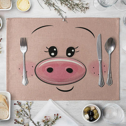 40X30cm Animal Cotton Linen Table Mat Cartoon Pig Bear Fox Frog Pattern Placemats For Children Kids Kitchen Dining Place Mats