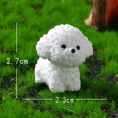 Mini figuras de perro Bichón Frisé, manualidades en miniatura para jardín de hadas, bricolaje, dormitorio infantil, sala de estar, coche, decoración de escritorio para el hogar