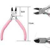 Alicates cóncavos redondos de una sola sección de níquel-hierro con mango rosa, herramienta para hacer herrajes de joyería hechos a mano, punta afilada, diagonal, portátil