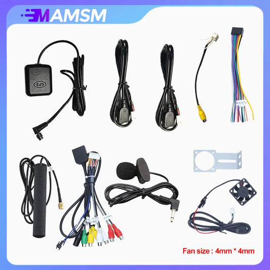 MAMSM Microphone 4G Card Fan USB GPS Rear View Camera RCA Output AUX SIM Slot Radio Converter 16PIN Power Cable For Car Radio
