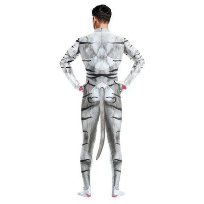 Zawaland Tiger Leopard Cheetah Petsuit for Men Animal Disguise Costume Crotch Zipper Zentai Halloween Carnival Full Bodysuits