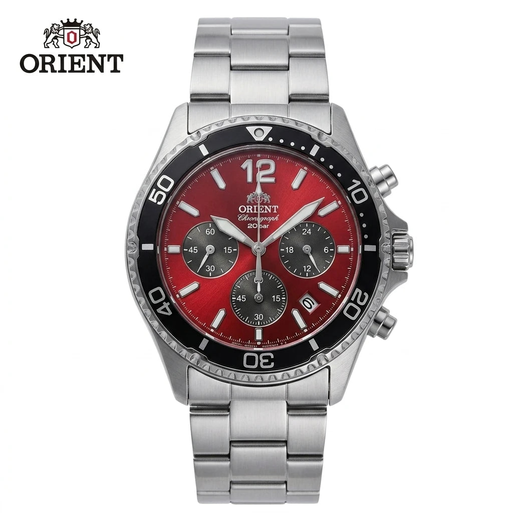 Relógio masculino cronógrafo solar diver em aço inox a prova de agua 200mm