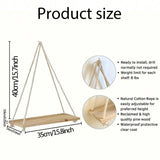 Columpio de madera colgante de cuerda de cáñamo, estante de pared flotante para el hogar, sala de estar, maceta, bandeja de almacenamiento, decoración de jardín