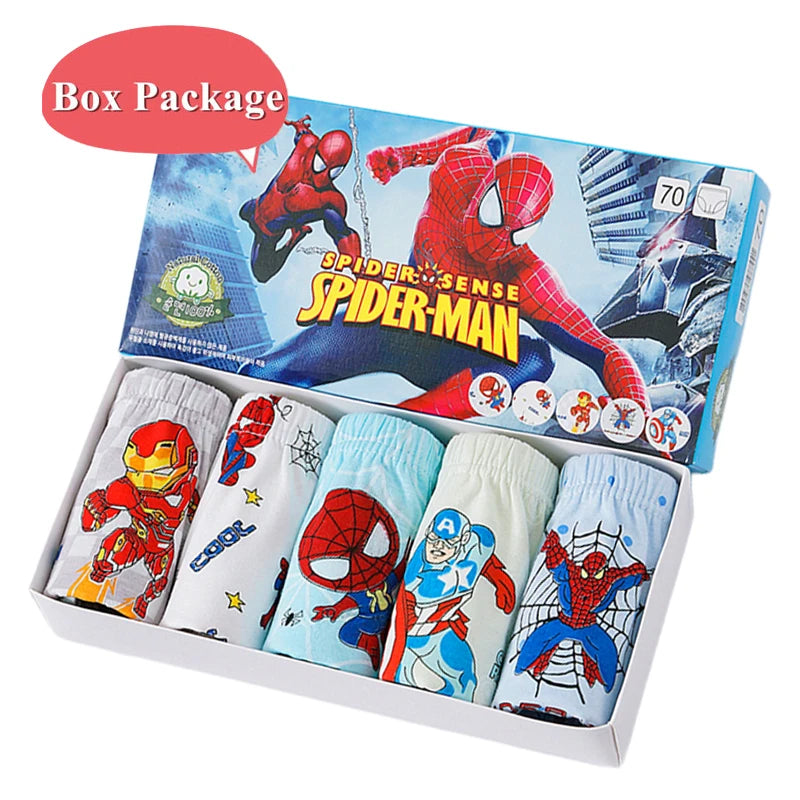 Exquisite Boxed 5-Piece Boys Underwear Soft Breathable Cotton Children Boys Briefs Spider-Man Cartoon Kids Triangle Knickers