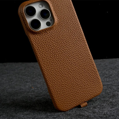 Funda de piel auténtica personalizable con cordón de carga para iPhone 16 Pro Max, 15, 14, 13, 12 y 11, con funda magnética.