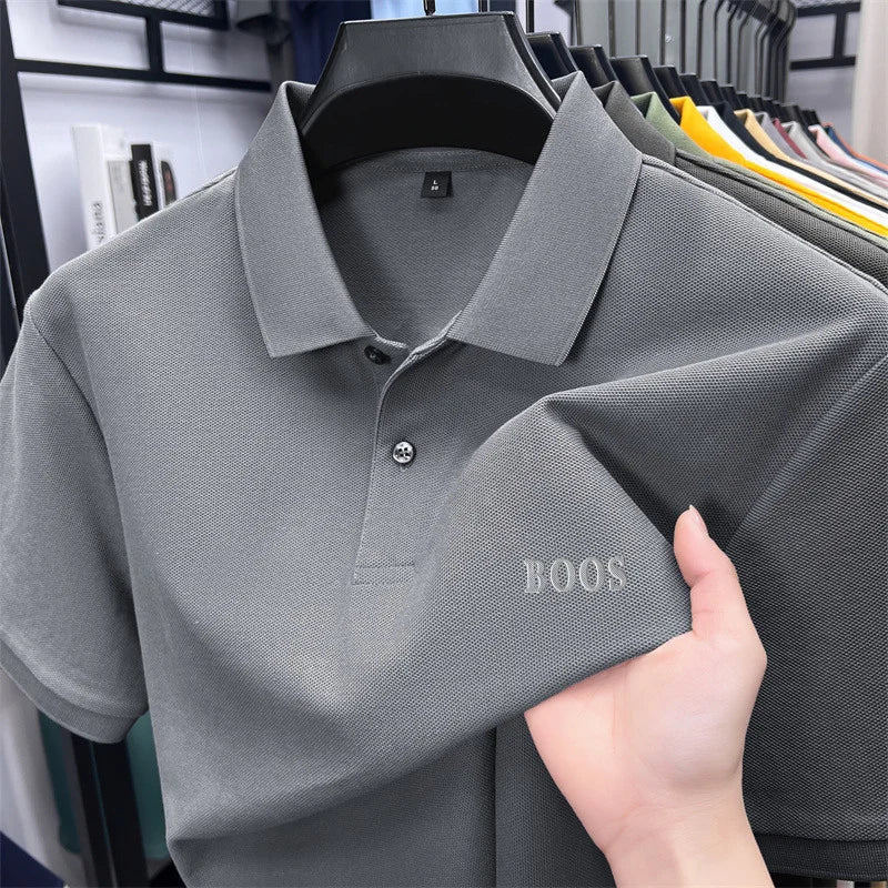 Cotton100% Men's Summer High Quality Short Sleeves Polo Shirt Lapel Button Letter Printing T-Shirt Business Leisure Men Clothing