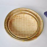 Handmade Woven Woven Bamboo Tray Bamboo Round Bamboo Woven Basket Decorative Serving Tray Living room