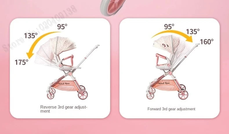 Pink Newborn Stroller can sit or lie down 0-6 years old Children Lightweight Folding Boardable Travel 360 ° Steering Stroller