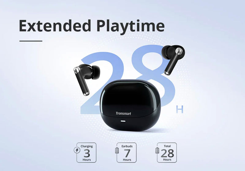 Auriculares inalámbricos Bluetooth Tronsmart Sounfii R4 con reducción de ruido de llamadas de cuatro micrófonos y 28 horas de reproducción.