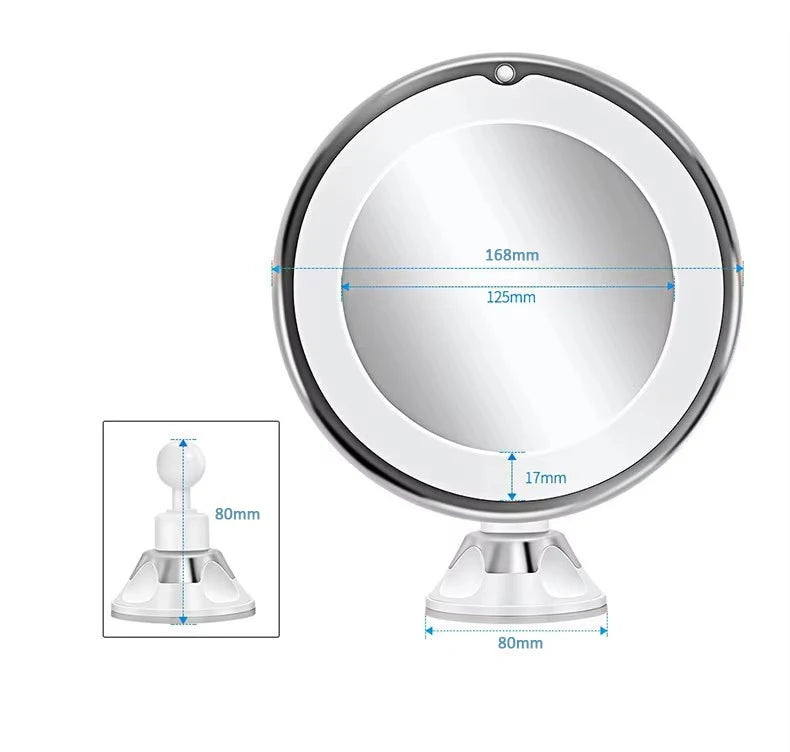 Flexible 10x Magnifying Vanity Mirror with Lights Touch Screen Lighting Dressing Makeup Lamp Bottom Sucker Portable Design LED
