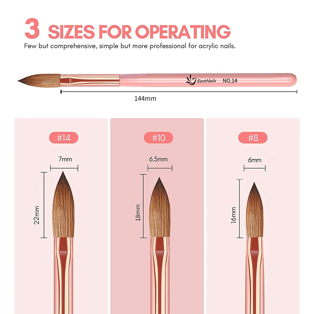 Pink Handle Acrylic Nail Brush Size 16/18/22 mm Acrylic Application Nail Brushes Pen Professional Powder Extension Carving