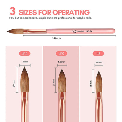 Pink Handle Acrylic Nail Brush Size 16/18/22 mm Acrylic Application Nail Brushes Pen Professional Powder Extension Carving