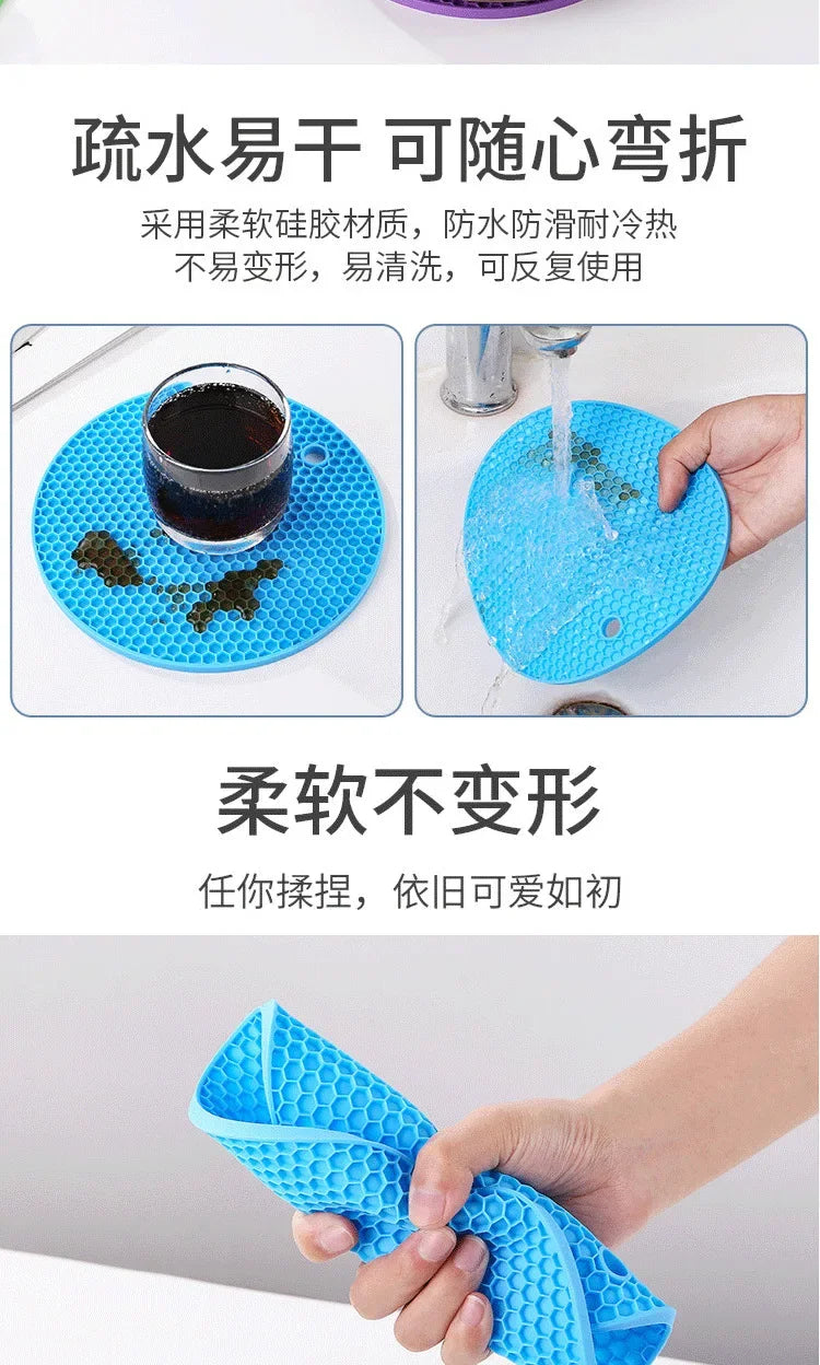 xgnvpy Silicone Mat Coaster Food Grade Non-slip Placemat Table Protection Kitchen Accessory Gadget Round Cup Mat