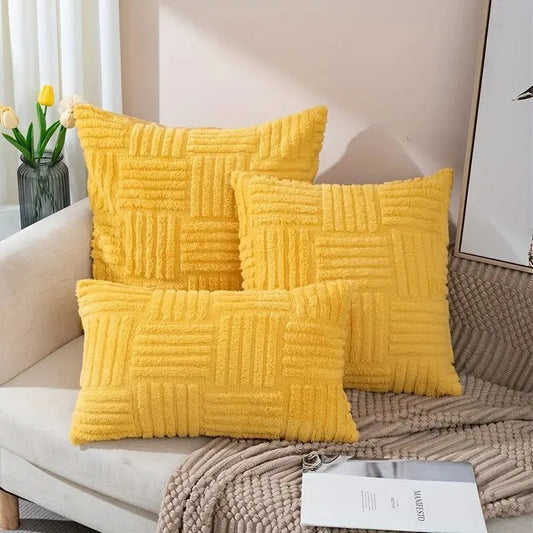 1pc Boho Faux Fur Plush Throw Pillow Covers, Cream White, Luxury SoftFluffy Decorative Cushion Cover Pillowcase for Sofa, Couch