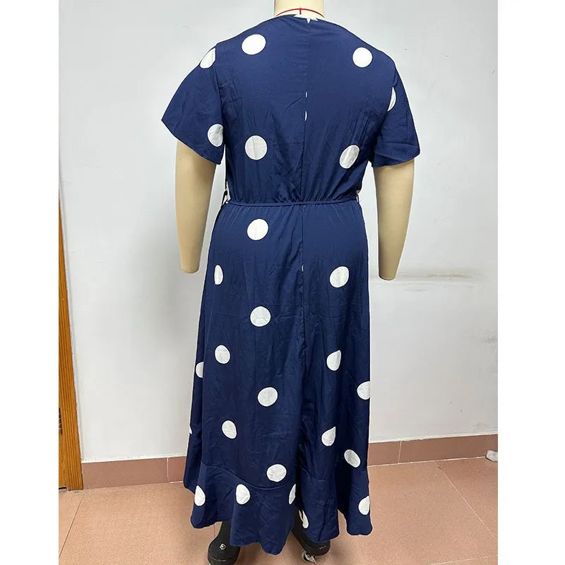Plus size Novo vestido minimalista de bolinhas com vestido estampado de cintura elástica