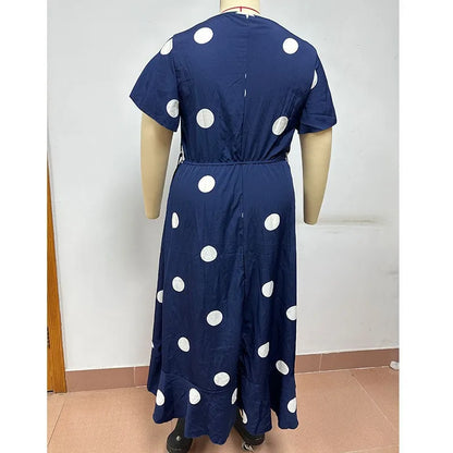 Plus size Novo vestido minimalista de bolinhas com vestido estampado de cintura elástica
