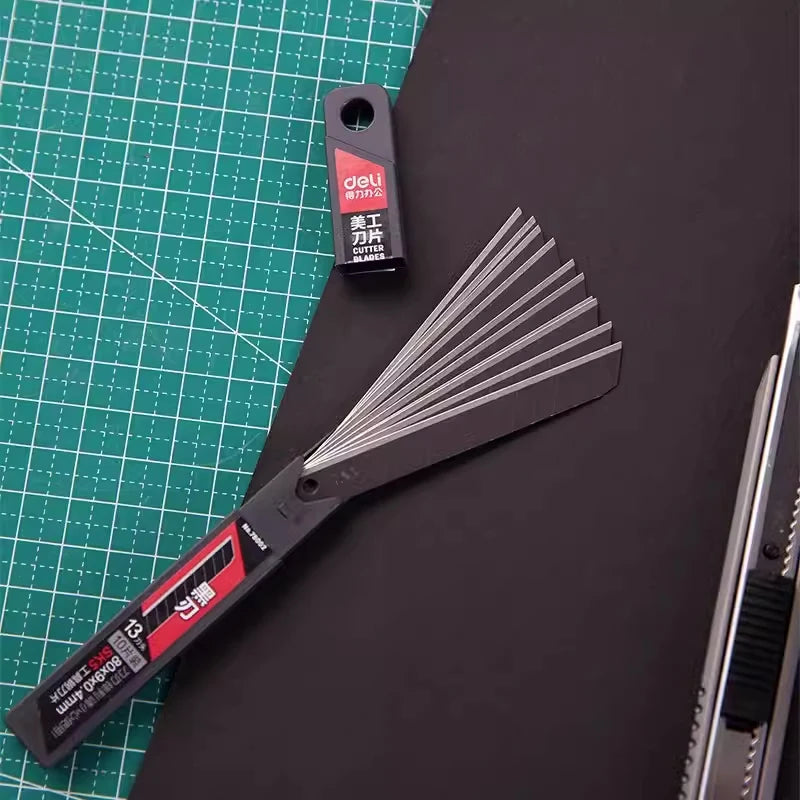 Deli 10pcs/box Knife Blade 9mm 18mm SK5 Metal Blades for Home School Supplies Art Craft Paper Box Cutting Utility Knife Tool