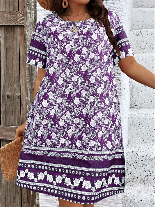 Vintage Flowers 3D Printed Dresses For Summer 2025 Plus Size Women Casual O-Neck Short Sleeve Mini Dresses For Women Summer Robe