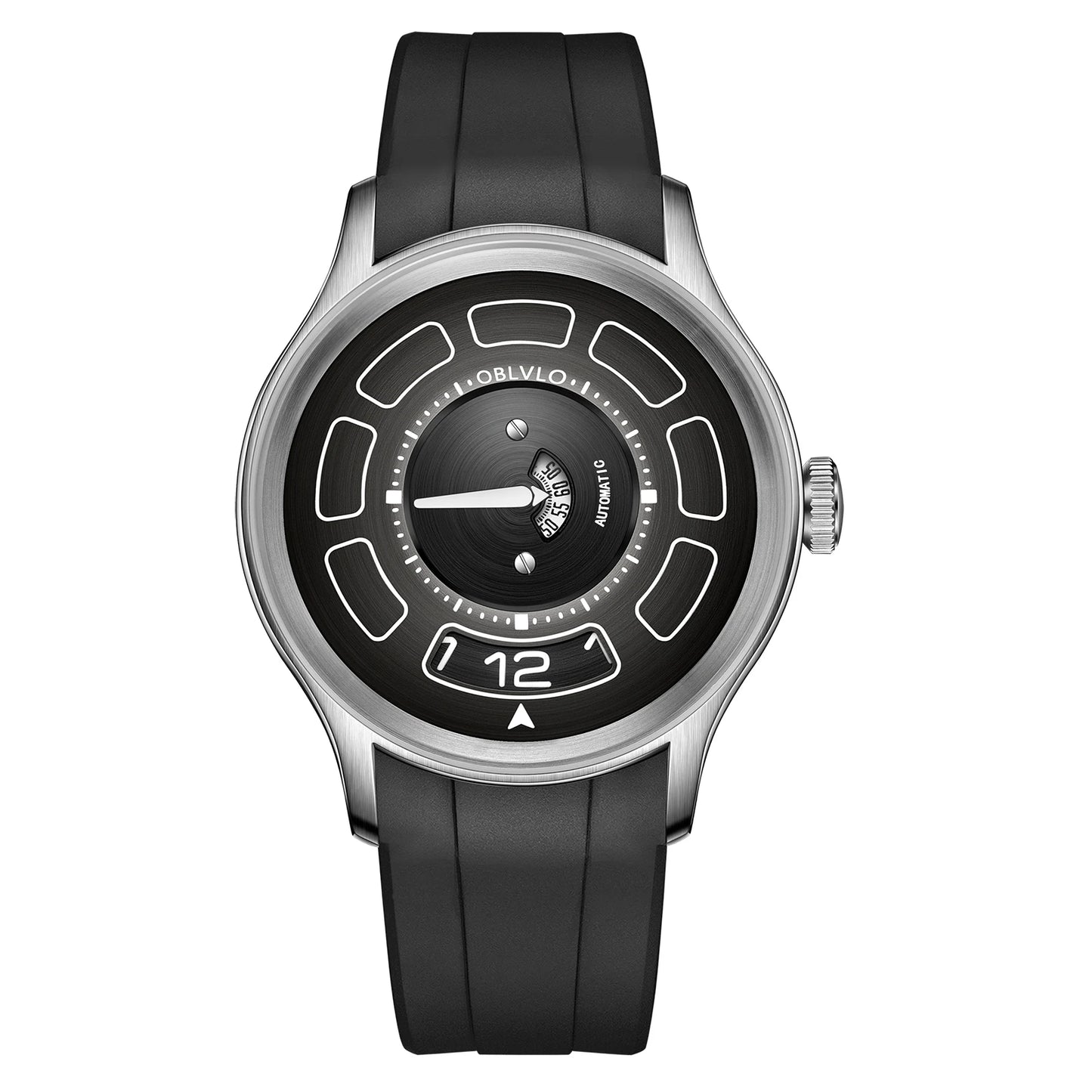 OBLVLO BLM-UFO Unique UFO-Shaped Automatic Watch with Luminous Silicone Strap And Steel Bracelet Waterproof Mechanical Timepiece