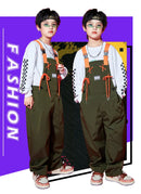 Boys Hip Hop Loose Overalls Girls K-pop Cargo Pants Kids Dungaree Joggers Children Jumpsuit Street Dance Romper Teen Streetwear