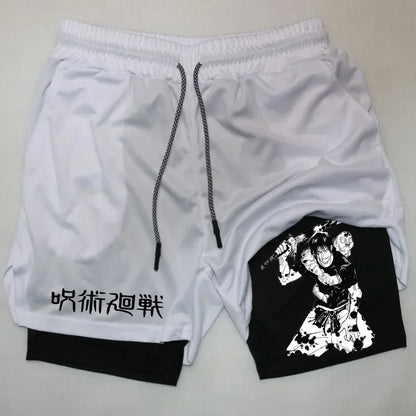 Men's Sports Shorts Anime Performance Shorts Printed Men GYM Casual Sport Compression Shorts Workout Running Mesh 2 in 1 Shorts