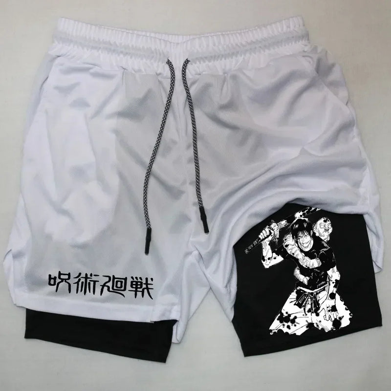 Men's Sports Shorts Anime Performance Shorts Printed Men GYM Casual Sport Compression Shorts Workout Running Mesh 2 in 1 Shorts