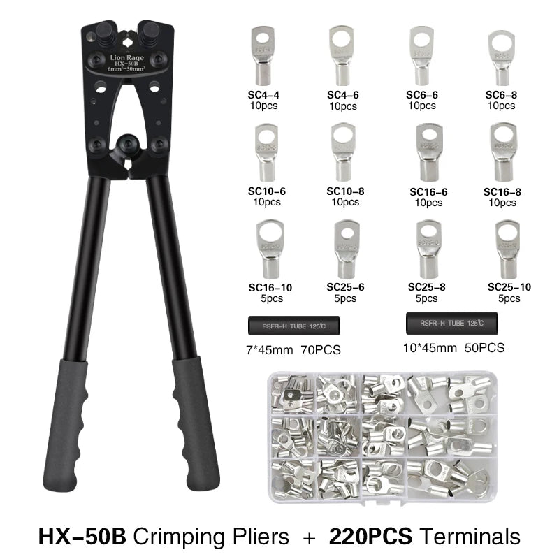 Crimping Pliers Tube Terminal Crimper Hex Crimp Tool Multitool Battery Cable Lug Cable Hand Tools HX-50B 6-50mm² AWG 10-0