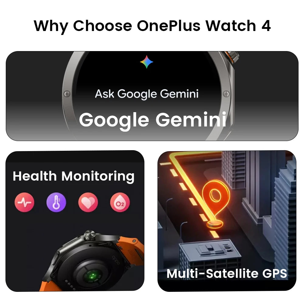 Smartwatch OnePlus Watch 4 – Tela LTPO AMOLED, GPS Dual, Resistência Militar e Bateria de Longa Duração