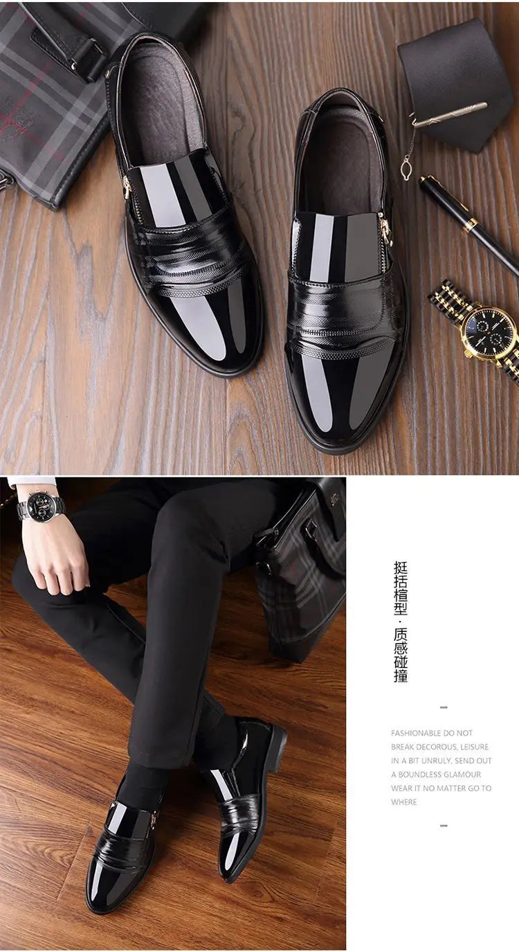 2025Men's Leather Shoes Sharp Pointed Outdoor Anti Slip Flat Fashion Business Zipper Footwear Casual Comfort Male Shoes
