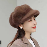 High Quality Cold Protection Women's Beret Solid Color Imitation Mink Winter All-Match Hat Light Luxury Thick Warm Hat
