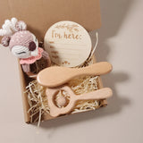 3-4 pcs baby comb brush set newborn gift set Natural Wool beech  baby crochet bunny rattle baby shower gift