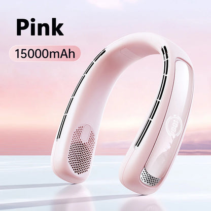 15000mah Portable Neck Fan Smart Digital Display USB Rechargeable Outdoors Bladeless Silent Cooling Neck Fan