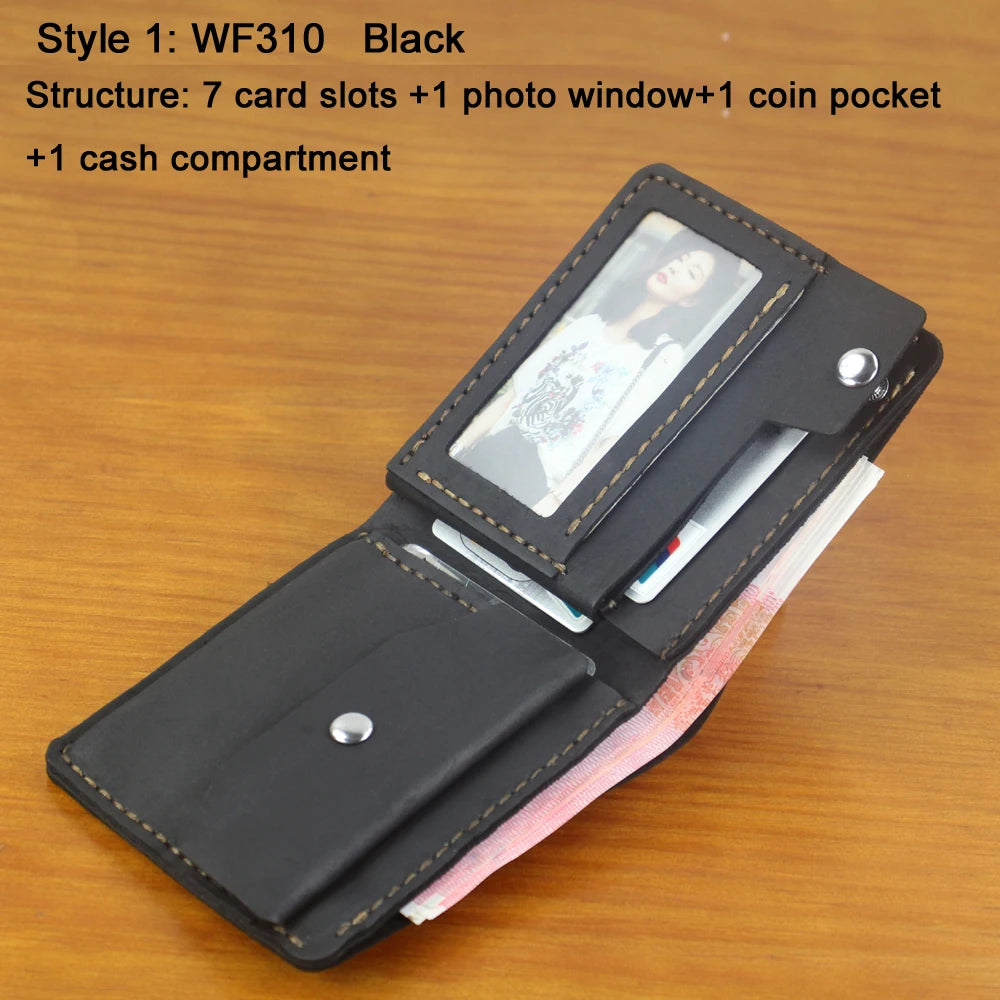 Luxury Handmade 100% Genuine Leather Men Wallet Purse Short Money Clip with Coin Pocket Male Money Bag Multi-Card Wallet Vintage