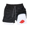 2 in 1 Performance Shorts Athletic Compression Shorts with Towel Loop Pockets Gym Workout Fitness Running Anime Print RL00107