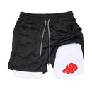 2 in 1 Performance Shorts Athletic Compression Shorts with Towel Loop Pockets Gym Workout Fitness Running Anime Print RL00107