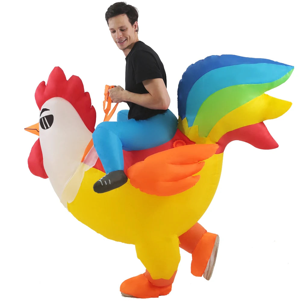 Adult Rooster Inflatable Costume Funny Unicorn Elk Animals Inflatable Suit Halloween Carnival Half Body Blow Up Suit for Cosplay