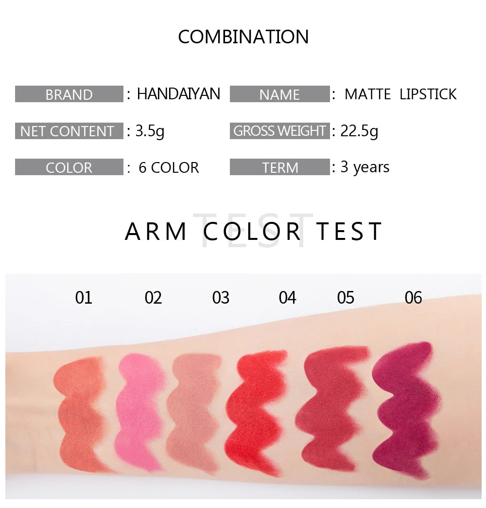 Lápiz labial mate de alta pigmentación HANDAIYAN, terciopelo, resistente al agua, maquillaje de larga duración, cosméticos para labios