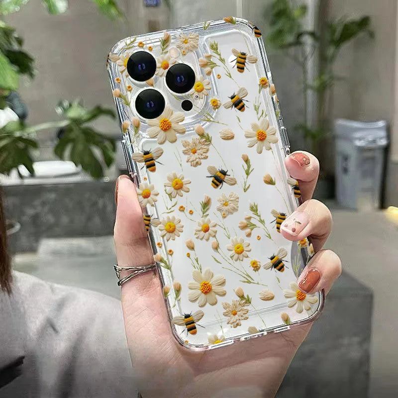 Honeybee Flower Pattern Clear Case For Xiaomi 14T Cases Xiaomi 13 12 11 Lite 5G 14 13T 12T 12X Poco M6 X6 X5 X3 F5 F6 Pro Cover