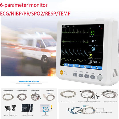 7/ 8/10 inch Screen Newborn adult/Vet use portable 6-parameter patient monitor vital signs monitor ECG/NIBP/PR/SPO2/RESP/TEMP