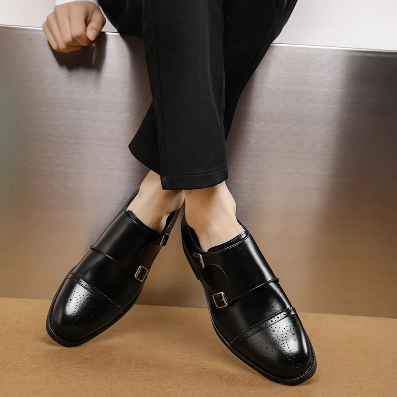 Italian Men's Brogue Shoes Brown Low Cut Commuting Business Casual Shoes Men's Banquet Leather Shoes Soft Sole Big Size：38-48