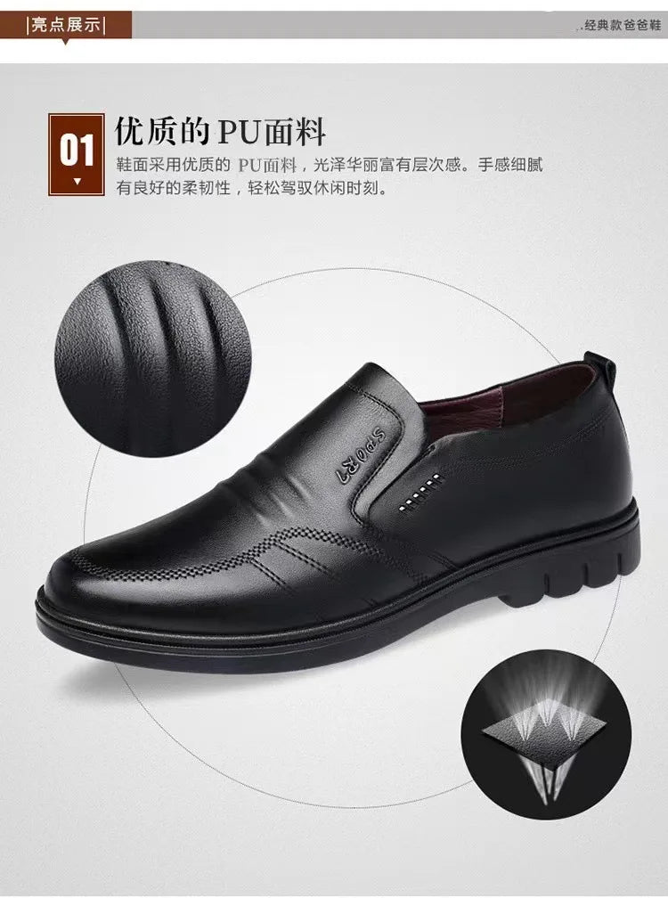 Men's leather shoes, new black, soft bottom, anti-slip, breathable shoes, men's business dress casual, luxury light flat