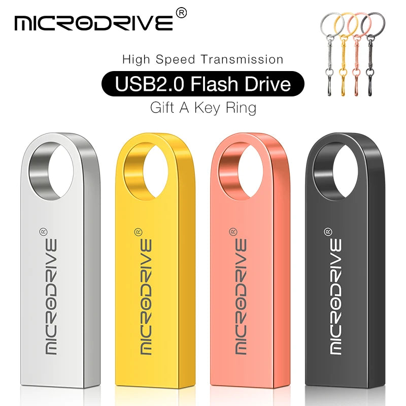 Waterproof USB Flash Drive, Pen Drive, 4GB, 8GB, 16GB, 32GB, 64GB, Metal Pendrive, Card Memory Stick Drives, U Disk with Key Ring
