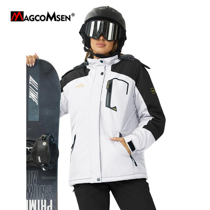 MAGCOMSEN Women's Warm Winter Fleece Lining Hooded Jackets Snowboard Coats Waterproof Ski Jacket Snow Hiking Outdoors Parkas