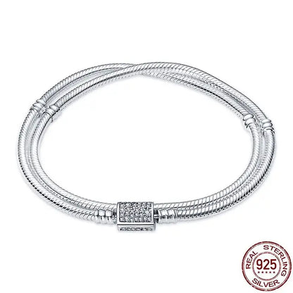 Original 925 Silver Bracelet Snake Chain 17-20 Evil Eye Heart Star Zircon For Charms Beads Pendant Anniversary Jewelry Making Gifts 